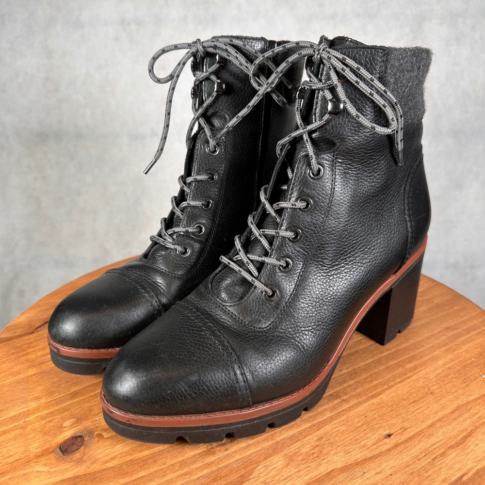 Naturalizer Varuna Boot Women 11W Black Good Leather Lace Up Block Heel Lug Sole